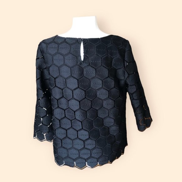 RSVP Talbots Hexagon Pattern Black Lace Blouse Size M NEW - Picture 4 of 6